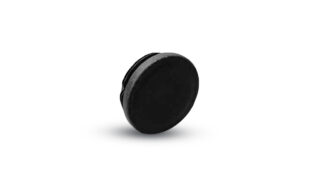 Die Endkappe für 50x3mm Rundrohre ruht aufrecht auf einem weißen Hintergrund und wirft einen sanften Schatten.